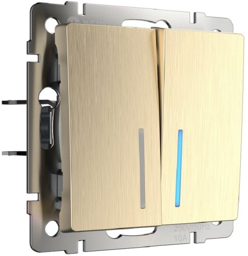 Выключатель с подсветкой без рамки Werkel 2-кл. шампань рифленый фото Выключатель с подсветкой без рамки Werkel 2-кл. шампань рифленый картинка